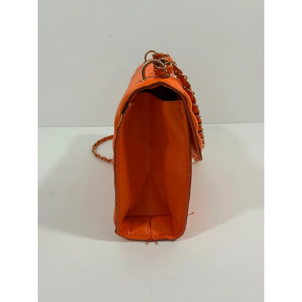 Unbranded Crossbody Bag Womens Small Orange Good Chevron Quilted Gold Chain